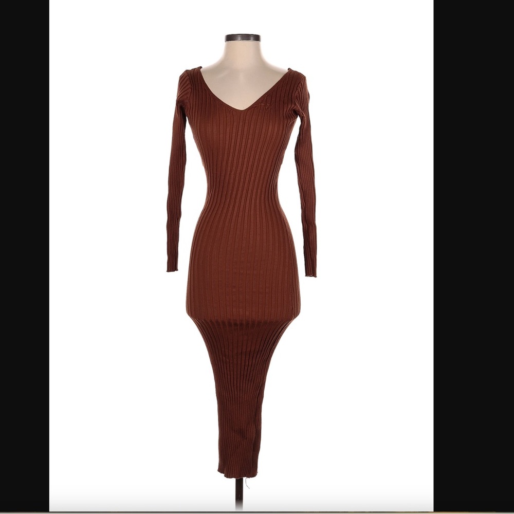 Body con Brown Ribbed Knit Dress - Picture 2 of 2